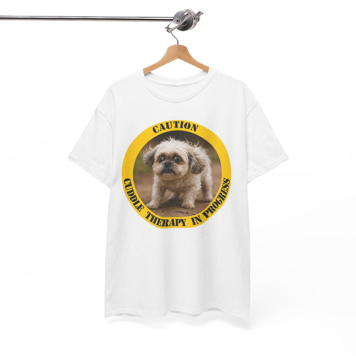 T-Shirt — "Caution: Cuddle Therapy in Progress" Cute Puppy Graphic Tee