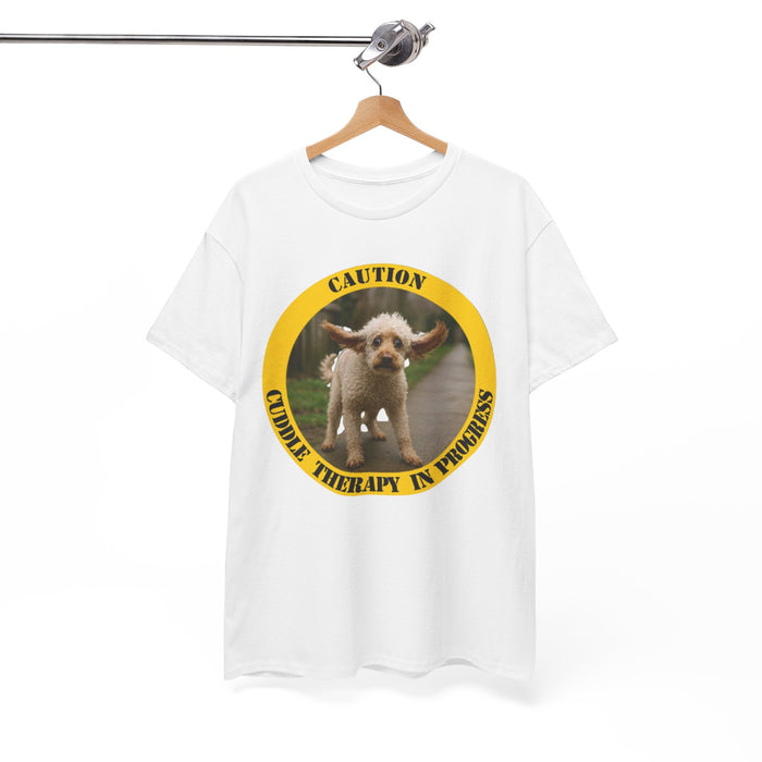 Cuddle Therapy Tee — 'Caution: Cuddle Therapy in Progress' Puppy Graphic T-Shirt