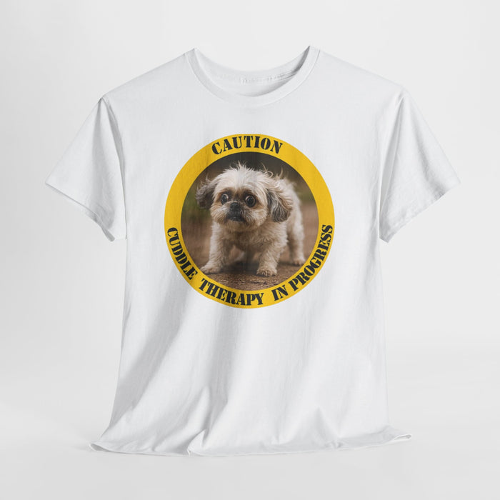 T-Shirt — "Caution: Cuddle Therapy in Progress" Cute Puppy Graphic Tee