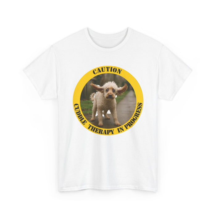 Cuddle Therapy Tee — 'Caution: Cuddle Therapy in Progress' Puppy Graphic T-Shirt