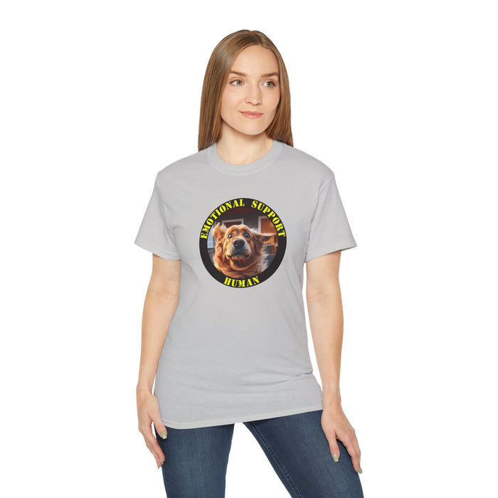 Emotional Support Human Tee - Unisex Cotton Shirt, Funny Dog Lover Gift, Pet Parent Apparel, Quirky Graphic Tee, Supportive Humor Wear