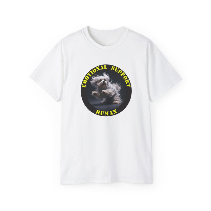 Emotional Support Human Tee - Unisex Cotton Shirt, Funny Dog Lover Gift, Pet Parent Apparel, Quirky Graphic Tee, Supportive Humor Wear