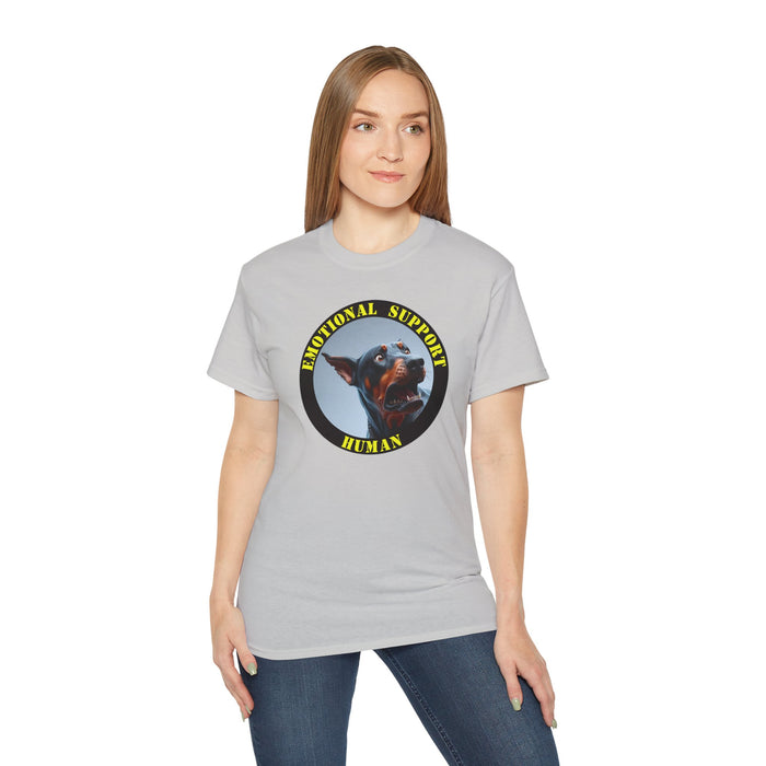 Emotional Support Human Tee - Unisex Cotton Shirt, Funny Dog Lover Gift, Pet Parent Apparel, Quirky Graphic Tee, Supportive Humor Wear