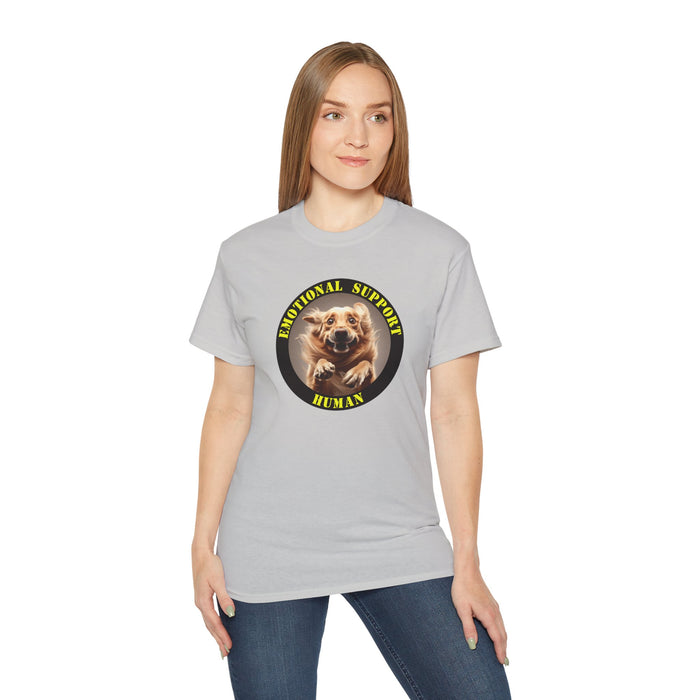 Emotional Support Human Tee - Unisex Cotton Shirt, Funny Dog Lover Gift, Pet Parent Apparel, Quirky Graphic Tee, Supportive Humor Wear