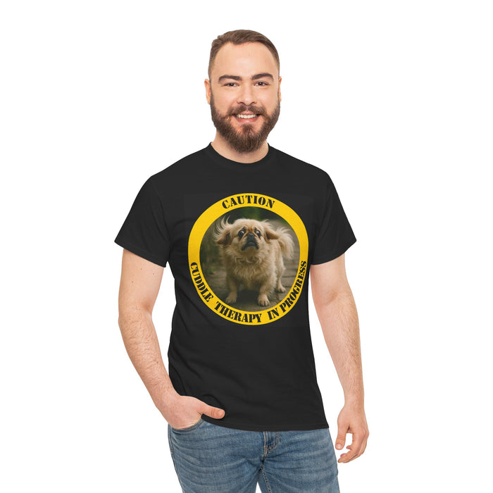 Caution: Cuddle Therapy in Progress T-Shirt — Cute Pekingese Dog Tee