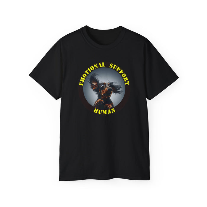 Emotional Support Human Tee - Unisex Cotton Shirt, Funny Dog Lover Gift, Pet Parent Apparel, Quirky Graphic Tee, Supportive Humor Wear