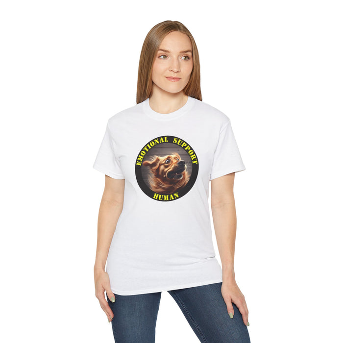 Emotional Support Human Tee - Unisex Cotton Shirt, Funny Dog Lover Gift, Pet Parent Apparel, Quirky Graphic Tee, Supportive Humor Wear
