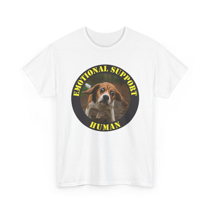 Emotional Support Human T‑Shirt — Funny Pet Rescue Tee with Cute Dog Badge