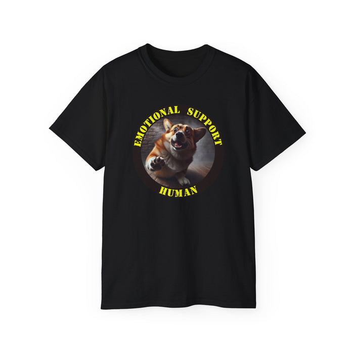 Emotional Support Human Tee - Unisex Cotton Shirt, Funny Dog Lover Gift, Pet Parent Apparel, Quirky Graphic Tee, Supportive Humor Wear