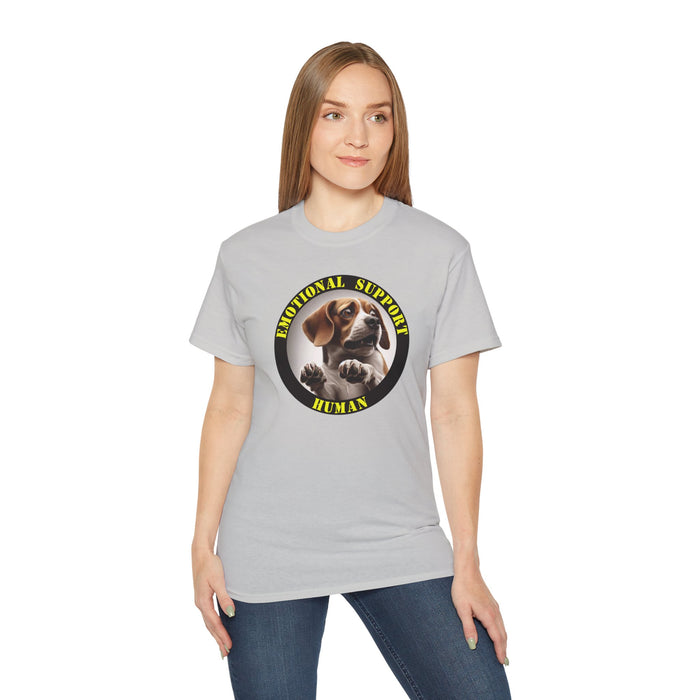 Emotional Support Human Tee - Unisex Cotton Shirt, Funny Dog Lover Gift, Pet Parent Apparel, Quirky Graphic Tee, Supportive Humor Wear