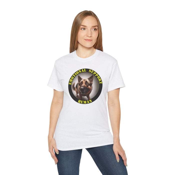Emotional Support Human Tee - Unisex Cotton Shirt, Funny Dog Lover Gift, Pet Parent Apparel, Quirky Graphic Tee, Supportive Humor Wear