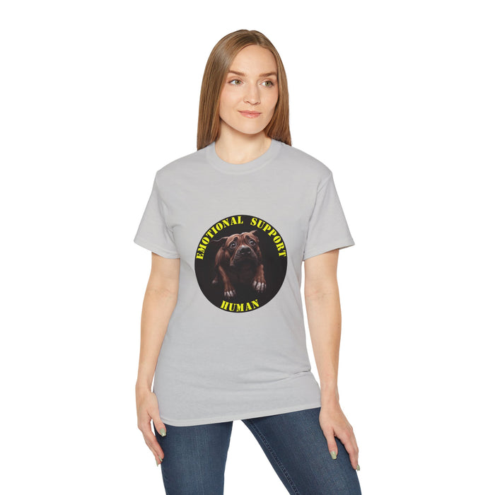 Emotional Support Human Tee - Unisex Cotton Shirt, Funny Dog Lover Gift, Pet Parent Apparel, Quirky Graphic Tee, Supportive Humor Wear