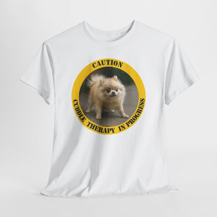 T-Shirt — "Caution: Cuddle Therapy in Progress" Pomeranian Dog Tee
