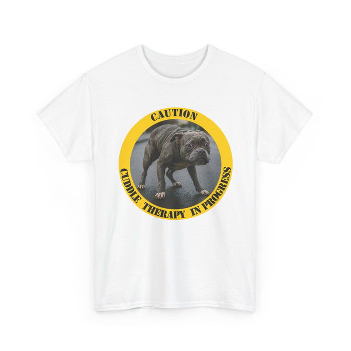 Therapy Pug T-Shirt — "Caution: Canine Therapy in Progress"