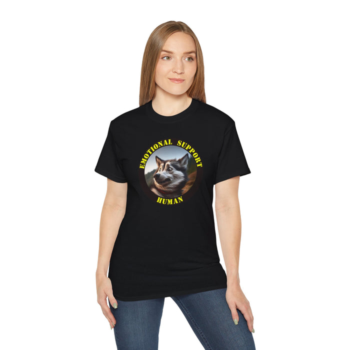 Emotional Support Human Tee - Unisex Cotton Shirt, Funny Dog Lover Gift, Pet Parent Apparel, Quirky Graphic Tee, Supportive Humor Wear