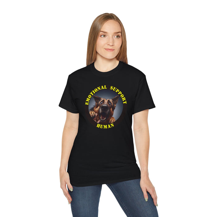 Emotional Support Human Tee - Unisex Cotton Shirt, Funny Dog Lover Gift, Pet Parent Apparel, Quirky Graphic Tee, Supportive Humor Wear