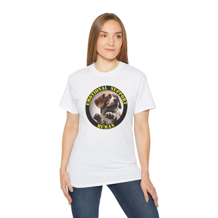 Emotional Support Human Tee - Unisex Cotton Shirt, Funny Dog Lover Gift, Pet Parent Apparel, Quirky Graphic Tee, Supportive Humor Wear