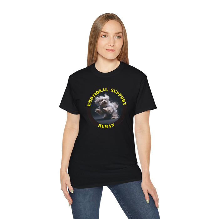 Emotional Support Human Tee - Unisex Cotton Shirt, Funny Dog Lover Gift, Pet Parent Apparel, Quirky Graphic Tee, Supportive Humor Wear