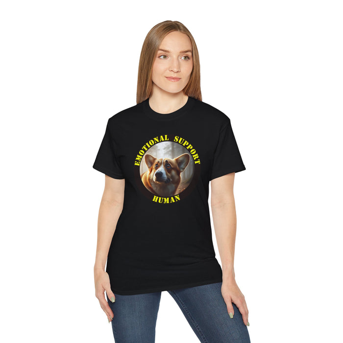 Emotional Support Human Tee - Unisex Cotton Shirt, Funny Dog Lover Gift, Pet Parent Apparel, Quirky Graphic Tee, Supportive Humor Wear