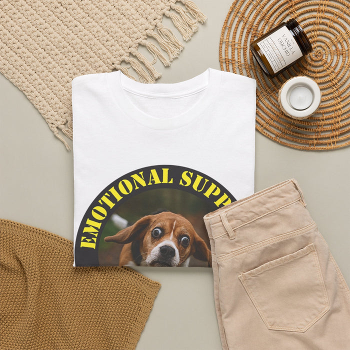 Emotional Support Human T‑Shirt — Funny Pet Rescue Tee with Cute Dog Badge