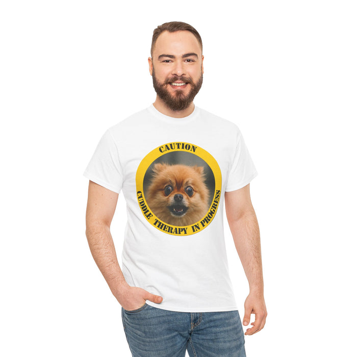 Dog Therapy Tee — “Caution: Cuddle Therapy in Progress” Pomeranian Shirt