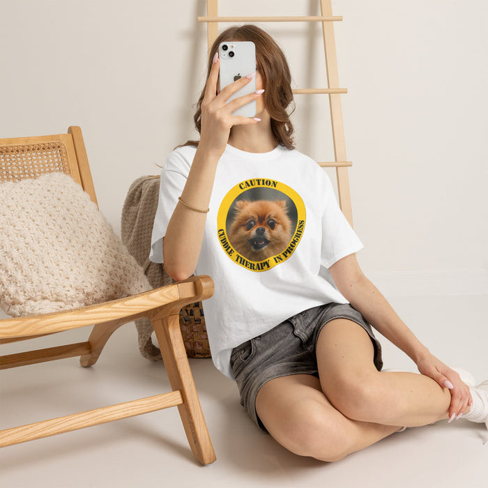 Dog Therapy Tee — “Caution: Cuddle Therapy in Progress” Pomeranian Shirt