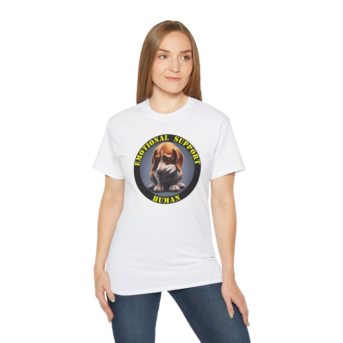 Emotional Support Human Tee - Unisex Cotton Shirt, Funny Dog Lover Gift, Pet Parent Apparel, Quirky Graphic Tee, Supportive Humor Wear