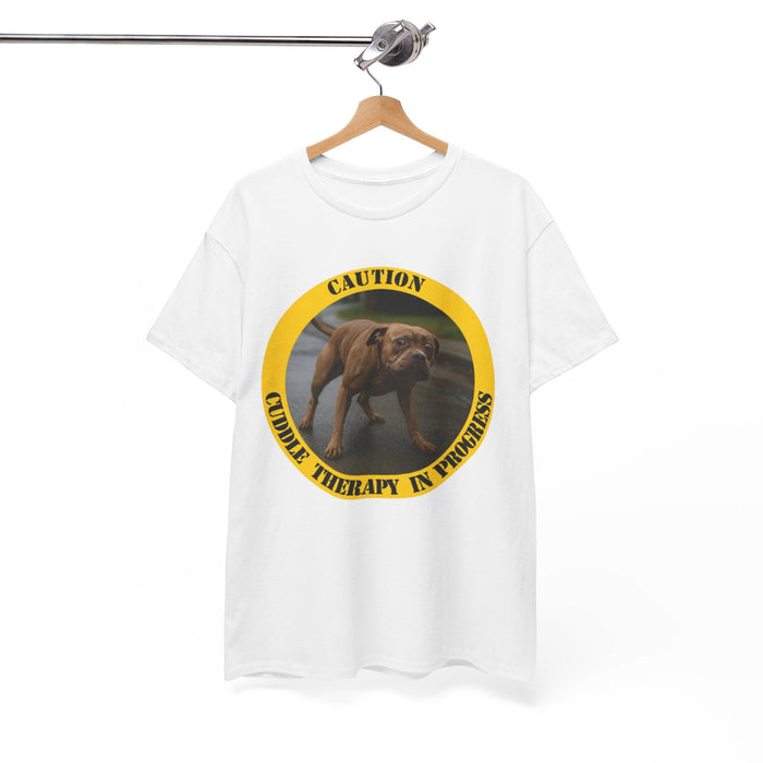 Dog Therapy T-Shirt — "Caution: Cuddle Therapy in Progress" Cute Pet Tee