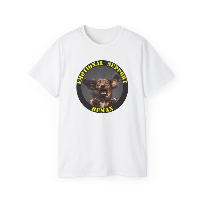 Emotional Support Human Tee - Unisex Cotton Shirt, Funny Dog Lover Gift, Pet Parent Apparel, Quirky Graphic Tee, Supportive Humor Wear