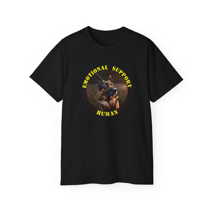 Emotional Support Human Tee - Unisex Cotton Shirt, Funny Dog Lover Gift, Pet Parent Apparel, Quirky Graphic Tee, Supportive Humor Wear