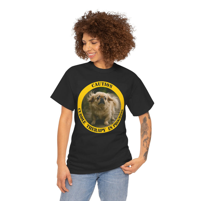 Caution: Cuddle Therapy in Progress T-Shirt — Cute Pekingese Dog Tee