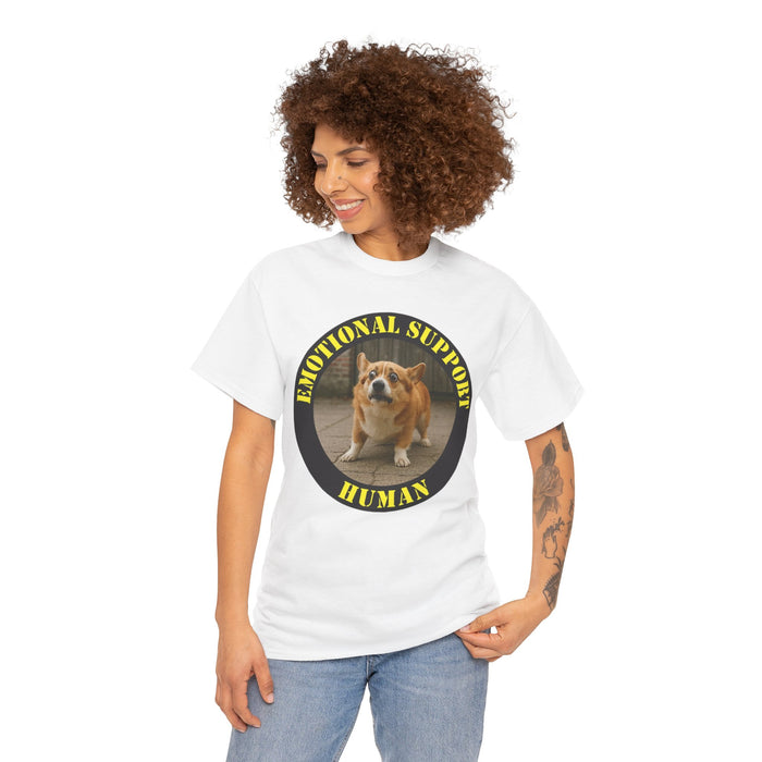 Emotional Support Human Tee — Corgi Badge Pet Lover T-Shirt