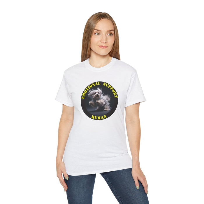 Emotional Support Human Tee - Unisex Cotton Shirt, Funny Dog Lover Gift, Pet Parent Apparel, Quirky Graphic Tee, Supportive Humor Wear