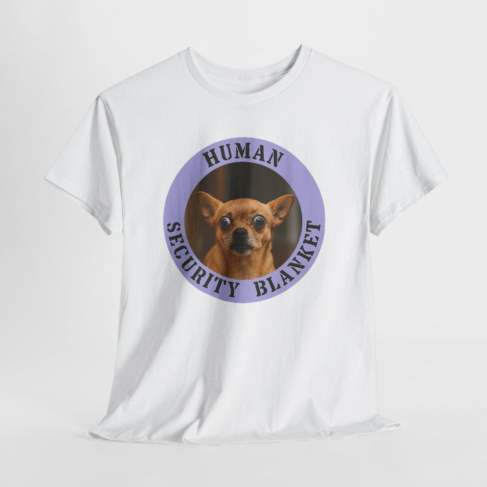 Human Security Blanket Tee — Cute Chihuahua Vintage Badge T‑Shirt