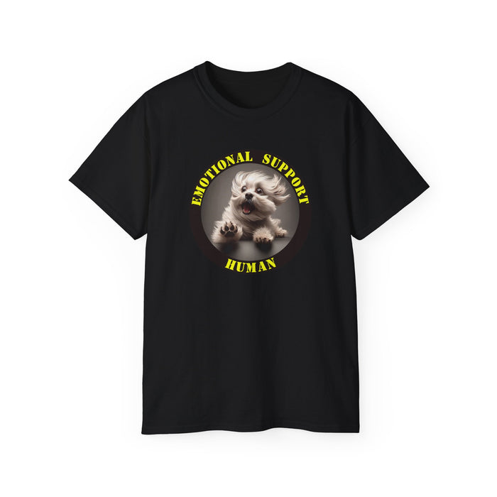 Emotional Support Human Tee - Unisex Cotton Shirt, Funny Dog Lover Gift, Pet Parent Apparel, Quirky Graphic Tee, Supportive Humor Wear