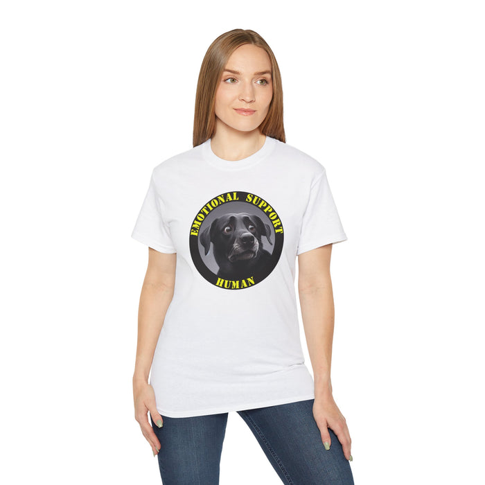 Emotional Support Human Tee - Unisex Cotton Shirt, Funny Dog Lover Gift, Pet Parent Apparel, Quirky Graphic Tee, Supportive Humor Wear