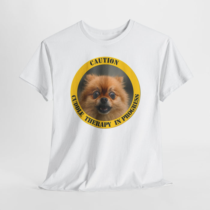 T-Shirt — "Caution: Cuddle Therapy in Progress" Pomeranian Dog Tee