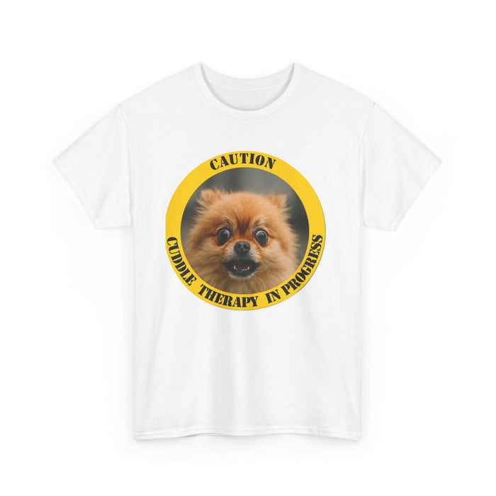 Dog Therapy Tee — “Caution: Cuddle Therapy in Progress” Pomeranian Shirt