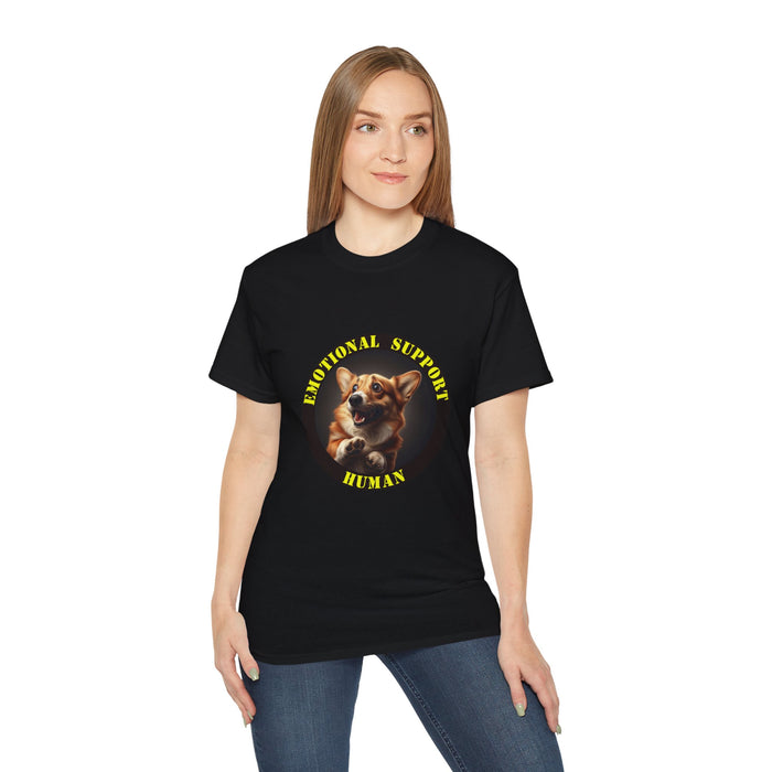 Emotional Support Human Tee - Unisex Cotton Shirt, Funny Dog Lover Gift, Pet Parent Apparel, Quirky Graphic Tee, Supportive Humor Wear