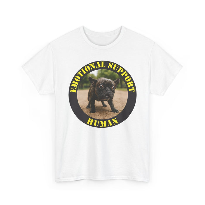 Emotional Support Human T-Shirt — Funny Pet Therapy Tee with Pug Photo