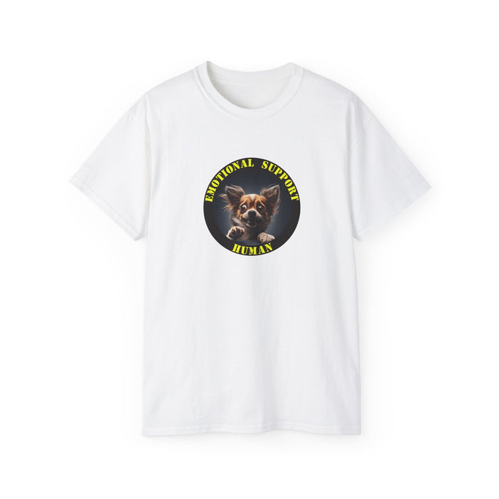 Emotional Support Human Tee - Unisex Cotton Shirt, Funny Dog Lover Gift, Pet Parent Apparel, Quirky Graphic Tee, Supportive Humor Wear