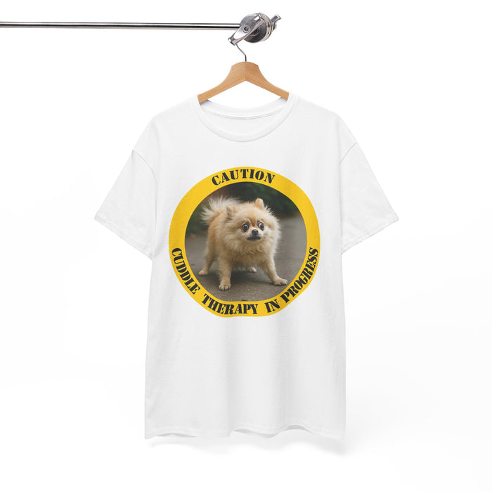 T-Shirt — "Caution: Cuddle Therapy in Progress" Pomeranian Dog Tee