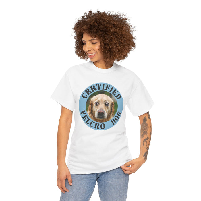 Certified Velcro Dog T‑Shirt – Funny Pet Lover Tee with Dog Face Badge