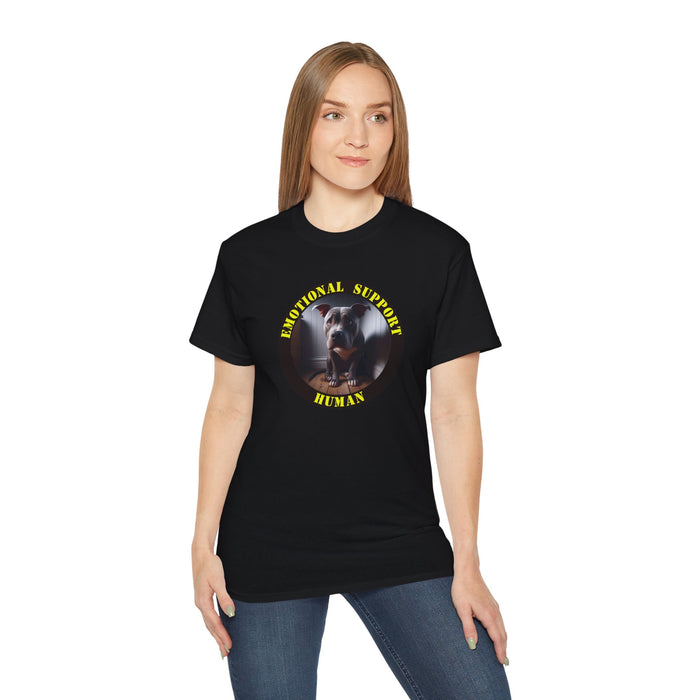 Emotional Support Human Tee - Unisex Cotton Shirt, Funny Dog Lover Gift, Pet Parent Apparel, Quirky Graphic Tee, Supportive Humor Wear